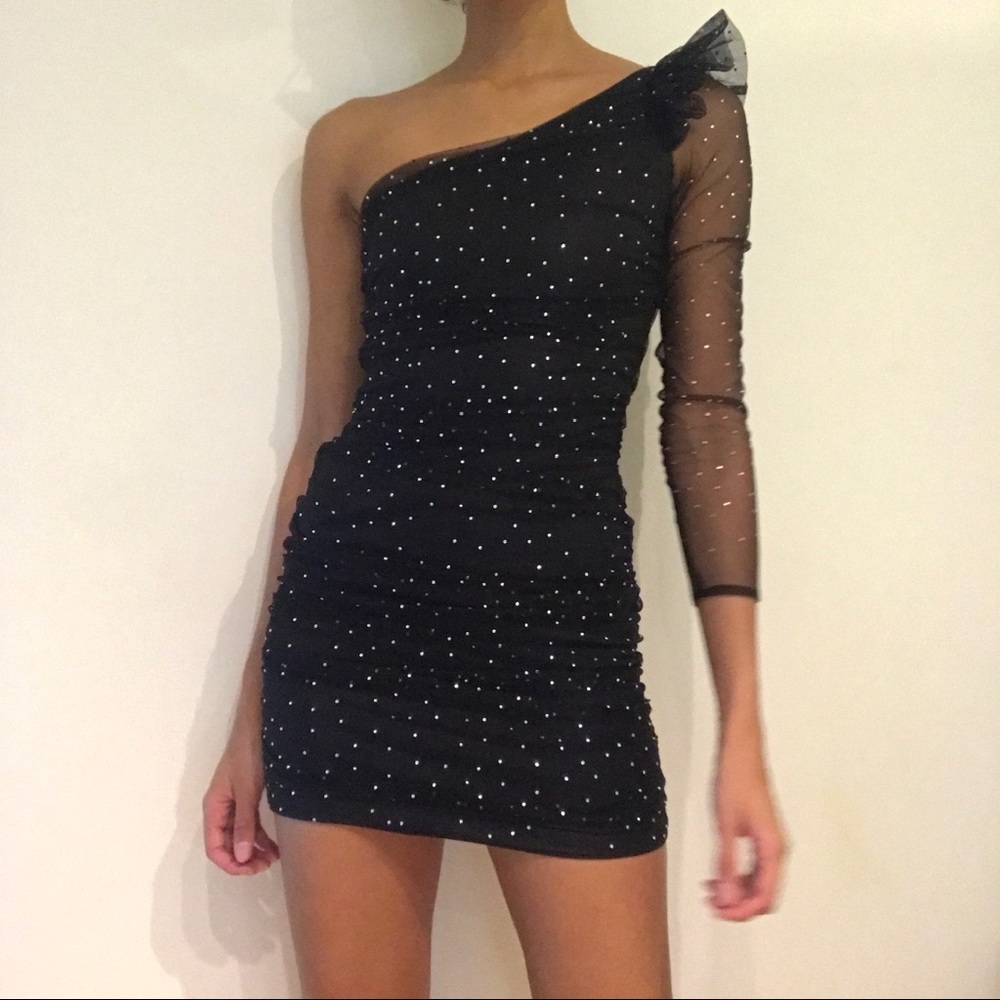 Zara Black One-Shoulder Mini Dress